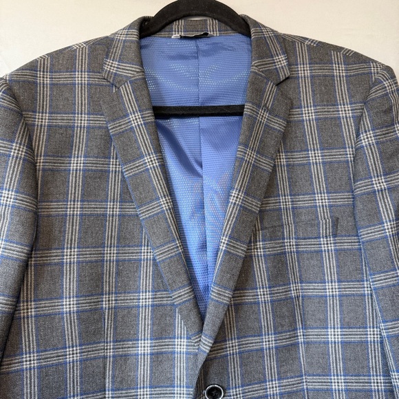 Le Chateau Mens Sports Coat Size 42 Formal Suit Jacket Grey Blue Plaid Business - Picture 3 of 11